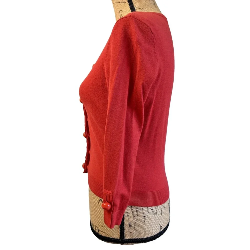 Etcetera Women's Red Crewneck Dome Buttons Cardigan Sweater Sz XS